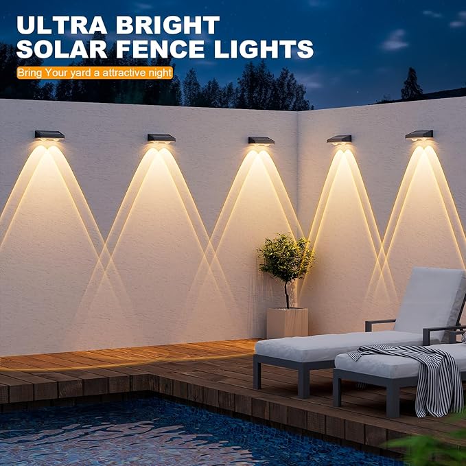 NIORSUN Solar Fence Lights,16 Pack Deck Light,Led Lights Warm White Outdoor Wall Lights,IP45 Solar Powered Light Waterproof for Backyard/Pool/Railing/Patio/Porch/Step/Outside/Garden (Black)