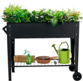Raised Garden Bed with Legs and Wheels Removable for Outdoor, 31.6 * 14.6'' Metal Planter Raised Box for Growing Vegetables Herb Flower in Patio(Black)