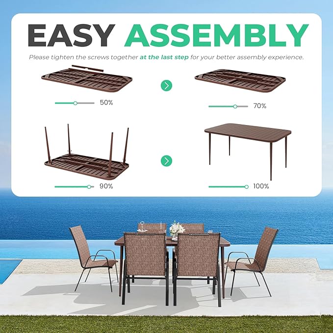 JEAREY Patio Dining Table, Outdoor Dining Table All-Weather for Garden, Backyard, Lawn, Coffee