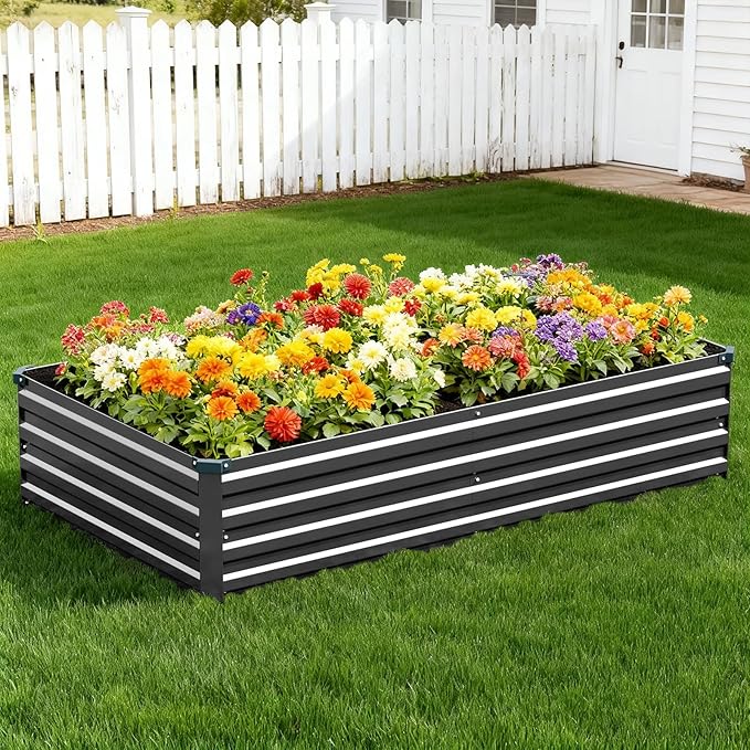 Vengarus 6x3x1FT (2 Pack) Galvanized Raised Garden Bed Kit, Outdoor Metal Planter Box for Vegetables, Rectangular Steel Container, Easy Assembly (Black)