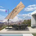 PURPLE LEAF 11.5' X 11.5' Telescopic Patio Umbrella Outdoor Cantilever Umbrella Square Up Down Lifting Offset Umbrella with 360-degree Rotation for Garden Deck Pool Patio Beige