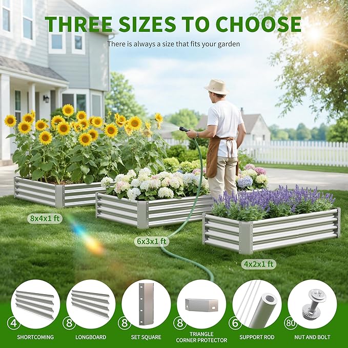 Galvanized Raised Garden Bed,Outdoor Planter Box Metal Patio Kit Planting Bed for Vegetables Flowers Herb (Galvanized, 6x3x1ft-2p)