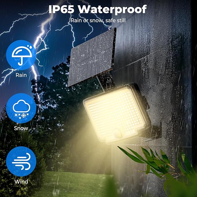 Peasur Solar Motion Lights Outdoor, 318 LED Solar Security Light with 3 Modes, IP65 Waterproof Powered Flood Lights for Outside Garden Patio Garage Yard Backyard (Warm White)