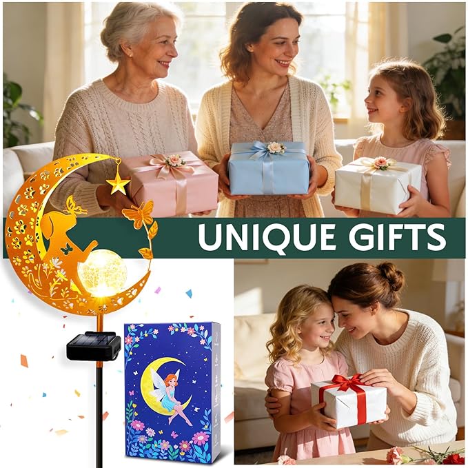 ZNYCYE Solar Lights Outdoor Decorative Moon Dog Butterfly Solar Stake Lights Birthday Gifts for Women mom Grandma, Garden Decor Waterproof for Walkway, Yard, Lawn, Patio (Warm White)