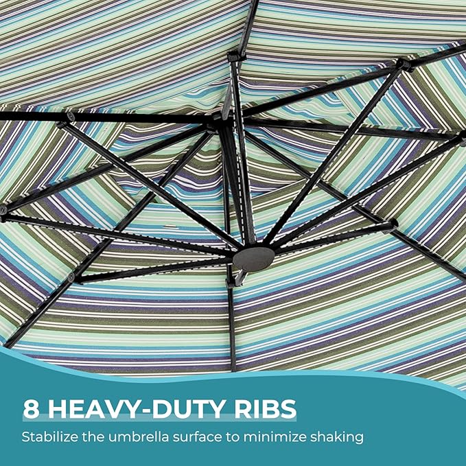 Grand patio 11 FT Cantilever Umbrella with Base Outdoor Large Round Aluminum Offset Umbrella for Pool Garden Backyard (Stripes, 11 FT)
