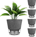 2024 Upgraded 5 Pack 6-Inch Self-Watering Planter Pots with Deep Reservoir for Indoor and Outdoor Plants with Planting Tools (Frosted Black)