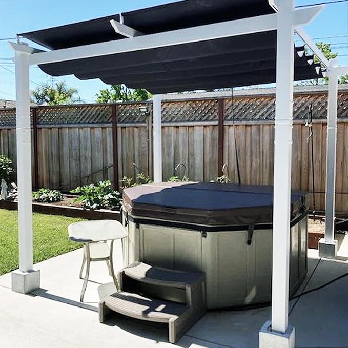 PURPLE LEAF 10' x 10' Outdoor Aluminum Pergola White Heavy-Duty Retractable Patio Metal Pergola with Double Sun Shade Canopy for Backyard Gardens Deck, Navy Blue