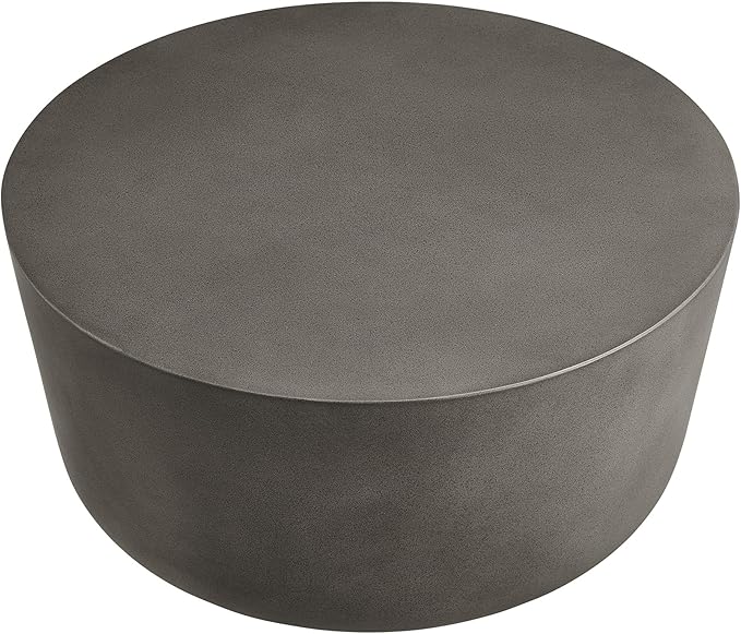 Modway Brion 34 Inch Round Concrete Coffee Table – Indoor/Outdoor Tapered Cylinder Coffee Table – Low Center Table for Living Room or Patio in Gray