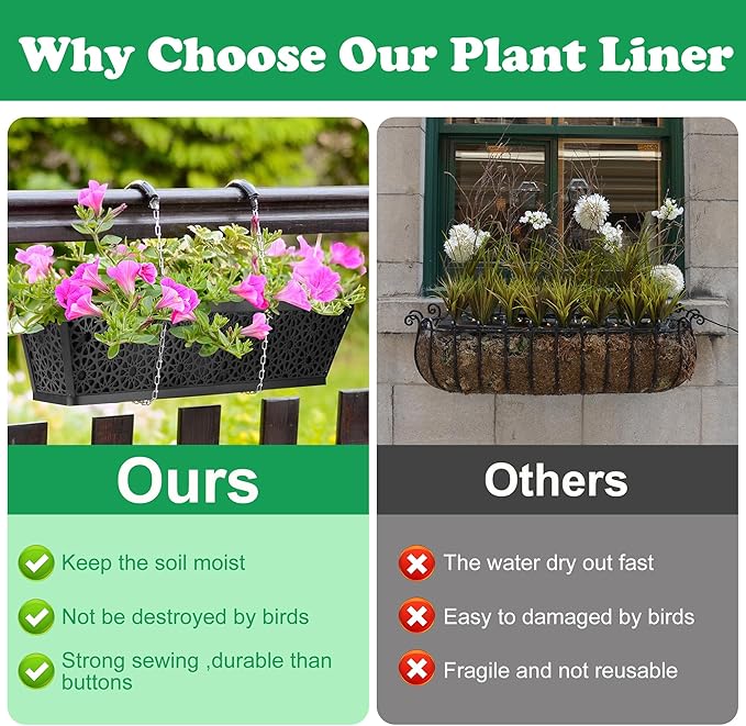 Adnee 2 Pcs 30 Inch Fabric Plant Window Box Liners-Rectangular Non-Woven Planter Basket Liner-Black Felt Flower Hanging Basket for Outdoor Garden Wall Hanging Planter Flower Vegetables