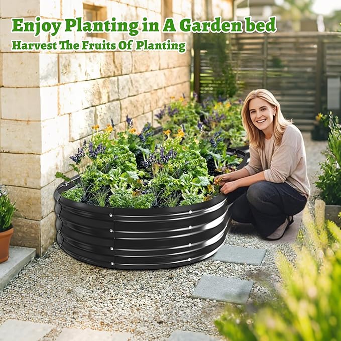 Oval Galvanized Planter Box, Metal Raised Garden Bed - 0.8MM Thick- Ideal for Outdoor Gardening and Planting of Vegetables Flowers Fruits Succulent Plants and Others (Black, 6X3X1 FT)