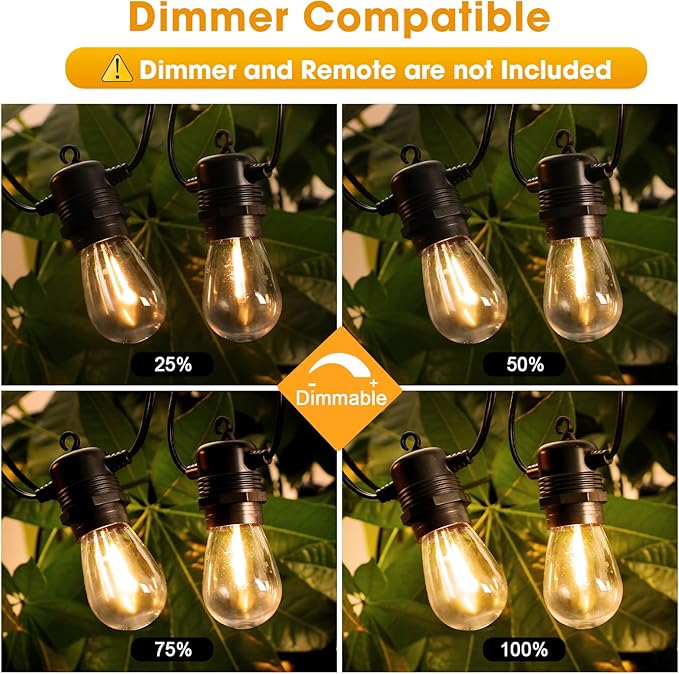 50FT LED Outdoor String Lights with 16 Shatterproof Waterproof S14 Replaceable Bulbs(1 Spare), 2700K Commercial Grade Patio Lights, Outside Hanging Light for Yard Garden Porch Deck Decor
