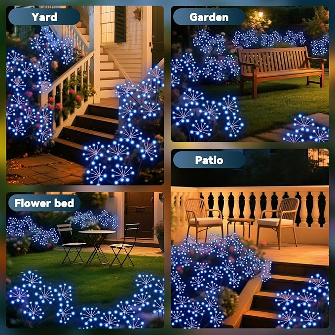 Solar Garden Lights 2 Pack Waterproof Swaying Starburst Light Solar Outdoor Lights for Yard Patio Walkway Pathway Party Wedding Decoration, Unique Gifts for Women, Blue
