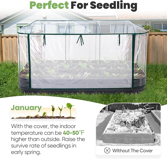 KING BIRD Raised Garden Bed with Cover Galvanized Oval Planter Garden Box 94.5x47.2x11.8 in, Clear, Outdoor for Gardening, Vegetables, Flowers