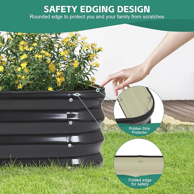 3 in 1 Galvanized Raised Garden Bed - 4x2x1ft (2Packs) Modular Planter Box Outdoor | Metal Raised Bed Kit with Bracing Rods for Gardening Vegetables Flowers Fruits Herbs (Dark Grey)