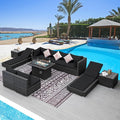 NICESOUL 11 Piece Patio Furniture with Fire Pit Natural Gas/Propane, 29.3'' High Back Outdoor Sectional with Firepit Table & Chaise Lounge, Deep Large Seating Sofa Couch, 2 Color Cushion Black & Gray