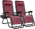 Best Choice Products Set of 2 Adjustable Steel Mesh Zero Gravity Lounge Chair Recliners w/Pillows and Cup Holder Trays - Burgundy