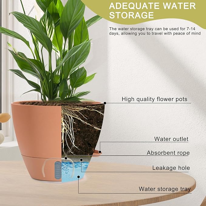 4 Pack Plant Pots,12/10/9/8/ Inch Self Watering Pots for Indoor/Outdoor Plants Deep Reservoir,Nursery Planting Pot for Indoor Out Door Plants (Terracotta,12/10/9/8/ Inch)