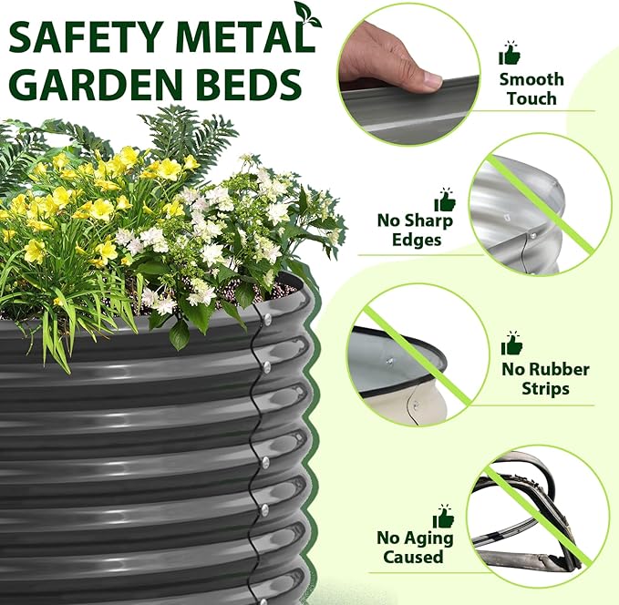 A ANLEOLIFE 7-Set 8X4X2 ft Galvanized Raised Garden Bed Kit, Oval Metal Deep Root Planters for Outdoor Plants, Quartz Grey