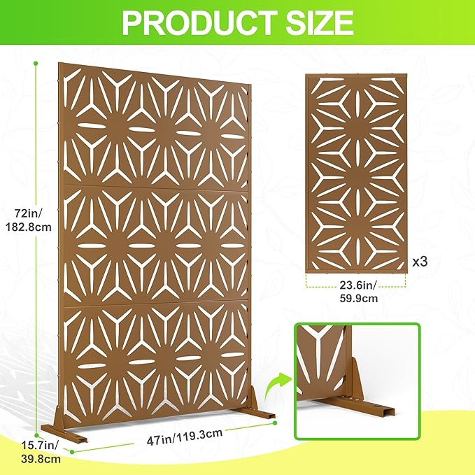 Outdoor Privacy Screen,72" H×47" W Metal Privacy Screen, Freestanding Privacy Fence Panels for Patio