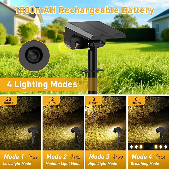 Solar Spot Lights Outdoor Waterproof IP65, [8 Pack/100 LED/4 Modes] Solar Landscape Spotlights, Auto On/Off High Lumens Spot Lights for Yard Garden Pathway(Warm White)