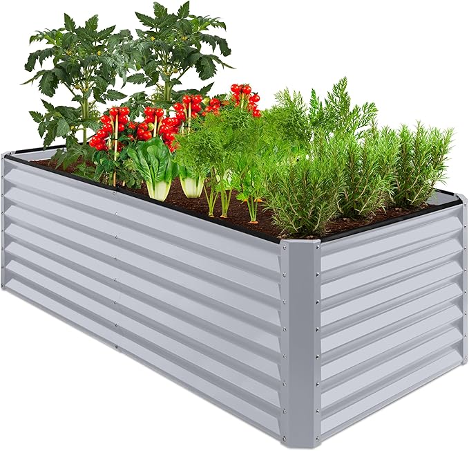 Best Choice Products 6x3x2ft Outdoor Metal Raised Garden Bed, Deep Root Box Planter for Vegetables, Flowers, Herbs, 269 Gallon Capacity, 100% Non Toxic Materials - Moonlight Gray