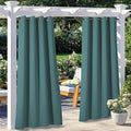 NICETOWN 2 Panels Weighted Outdoor Curtains for Patio Waterproof, Stainless Steel Silver Grommet Thermal Insulated Blackout Outdoor Drapes for Patio/Front Porch, W52 x L108, Teal