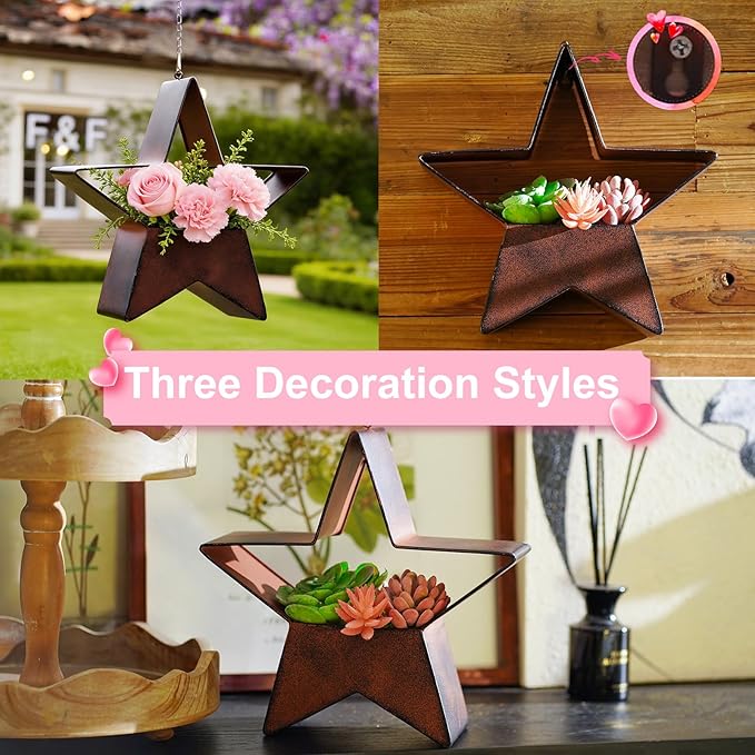 Metal Plant Hangers Indoor and Outdoor for Mom Women Her Wife Garden Lovers Birthday - Star Shape Hanging Planters for Window Wall Living Room Office Decor(Rustic)