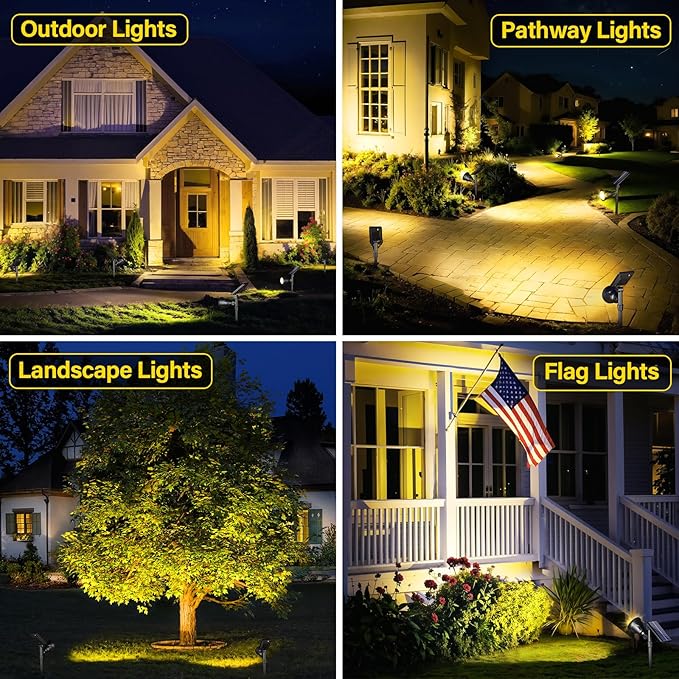 ROSHWEY Outdoor Solar Lights, 600LM Solar Garden Lights Waterproof Solar Spot Lights for Yard Backyard Patio Pond Garage (Warm White, 4Pack)