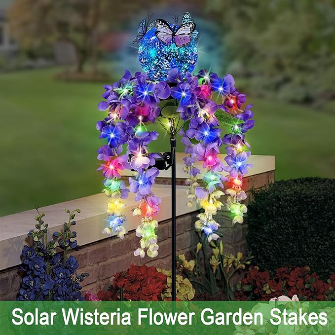 Solar Lights Outdoor Pathway,Wisteria Flower Garden Stakes,Colorful LED Lights for Yard,Patio,Lawn,Solar Powered Garden Decortions,Spring Gifts for Women