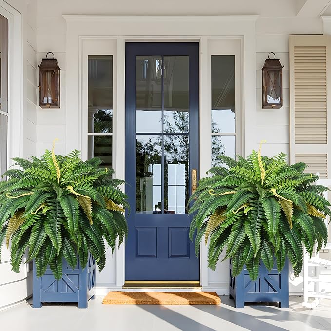 MARTINE MALL 2Pcs 48'' Fake Ferns Artificial Ferns for Outdoors Look Real, 88 Branches Large Faux Boston Fern for Outdoor Planter Realistic UV Resistant Hanging Artificial Fake Plants for Porch Patio