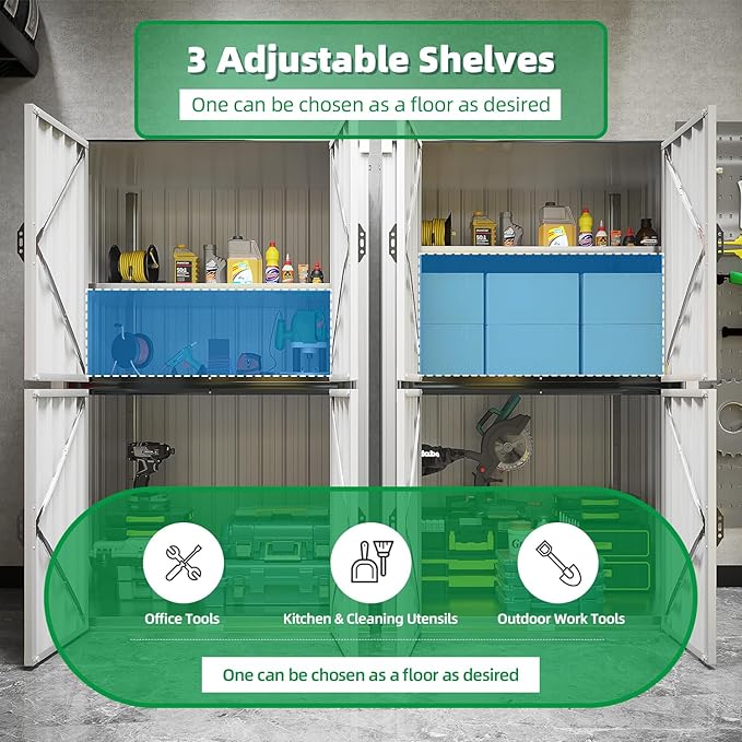 AECOJOY Outdoor Storage Cabinet Waterproof, Large Tall Vertical Outdoor Cabinets Waterproof with Shelves, Lockable Storage Cabinet Metal Storage Shed Weatherproof Garden Sheds & Outdoor Storage White
