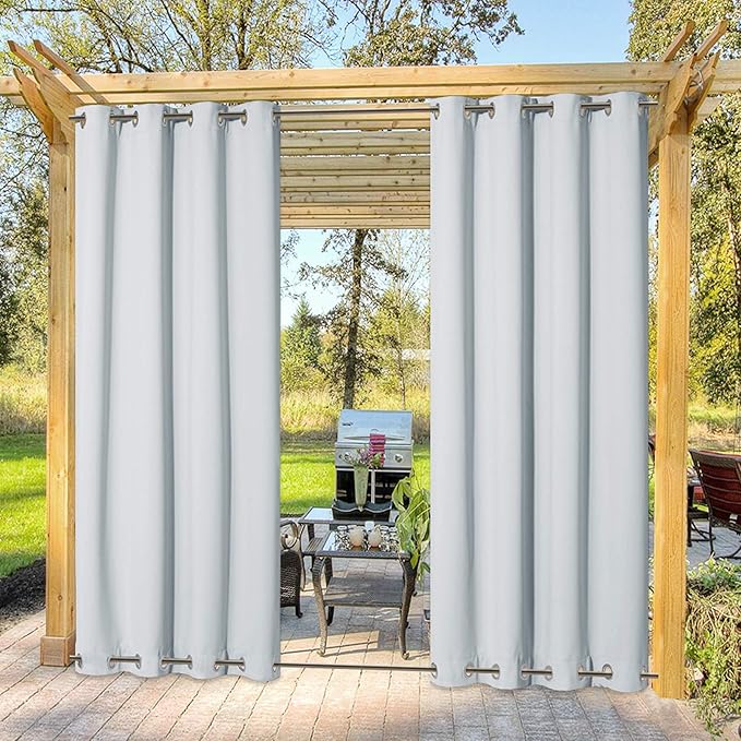 NICETOWN Outdoor Curtain Waterproof & Windproof, Energy Smart Thermal Insulated Grommets Room Darkening Deck Outdoor Curtain/Drape, Windproof for Winter Cold (1 Panel, W52 x L95, Greyish White)