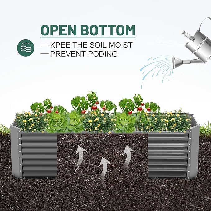 Land Guard 2 Pack 8×4×2ft Galvanized Raised Garden Bed Kit, Galvanized Planter Raised Garden Boxes Outdoor, Large Metal Raised Garden Beds for Vegetables (Gray)