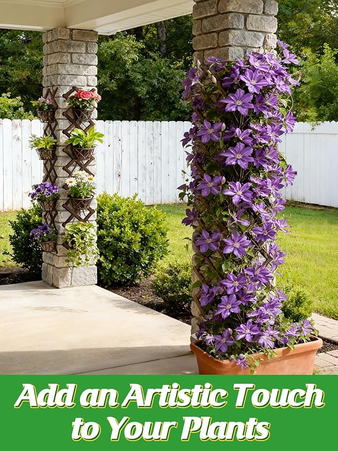 Pack of 4 Extra Thick Wooden Wall Trellis - Expandable Wall Planter Lattice Panels for Climbing Plants, Hanging Vertical Plant Support Fence Frame Outdoor Indoor for Balcony Patio Garden Room
