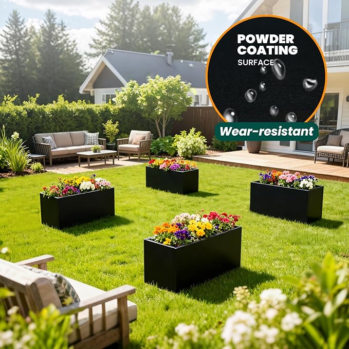 Galvanized Steel Metal Planter Rectangular Indoor 32" L x 16" W x 16" H Black Planter Box Large Outdoor Planters Steel Commercial Residential for Patio, Garden