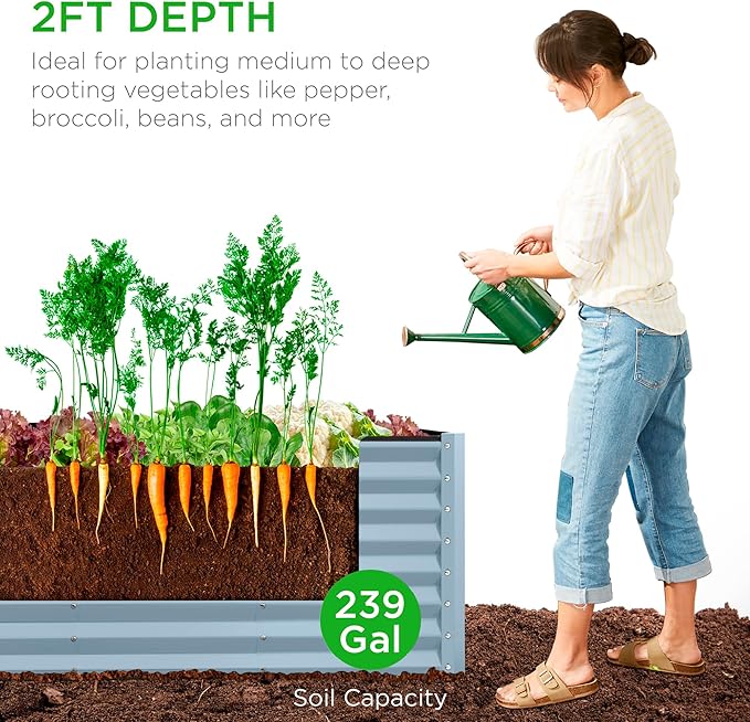 Best Choice Products 8x2x2ft Raised Outdoor Metal Garden Bed, Deep Root Box Planter for Vegetables, Flowers, Herbs, 240 Gallon Capacity, 100% Non Toxic Materials - Mist Blue