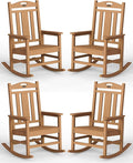 Ciokea Oversized Outdoor Rocking Chairs Set of 4, 380lbs Heavy-Duty Large Patio Rocker, High Back Cozy Porch Chairs, Weather Resistant Patio Rocking Chairs for Outside, Fire Pit, Deck, Teak