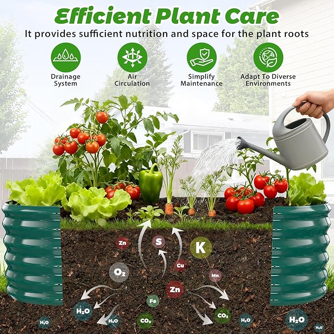 17" Tall Outdoor Garden Raised Garden Bed Kits,5ft X 2ft Oval,0.8MM Thick Metal Raised Planter Bed/Ground Planter Box for Variety of Flowers,Herbs,Vegetables (Dark Green, 60X24X16.5 Inches)