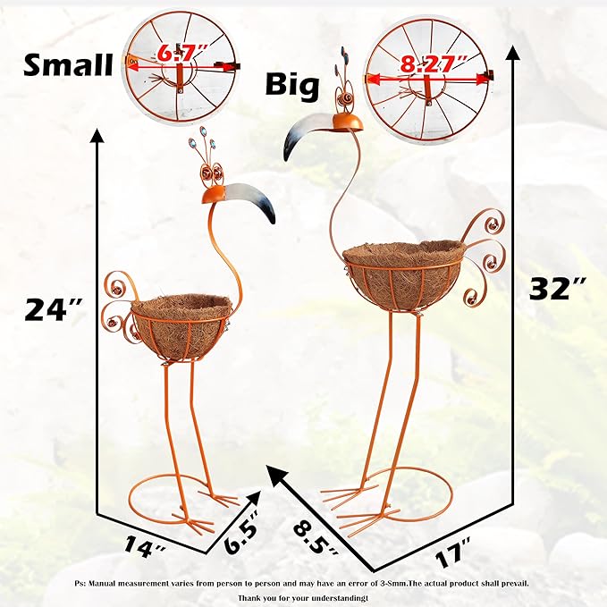 Metal Toucan Planter with Basket - Bird Planters for Outdoor Indoor Lawn,Yard,Porch,Patio, Garden Decorations（Set of 2）