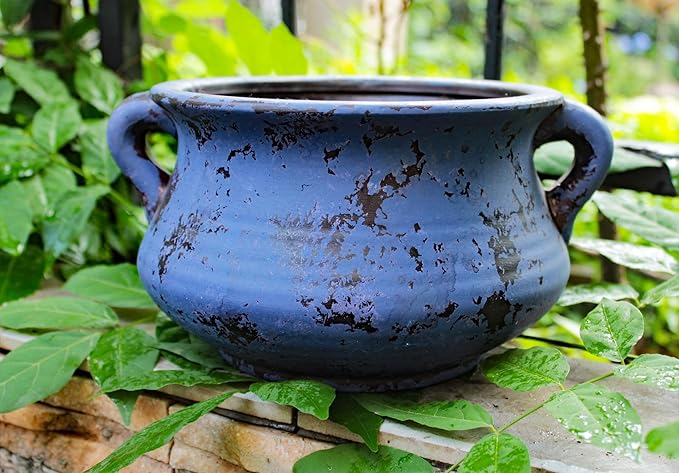 Goodman and Wife Egyptian Era Designed Earthen Ware Terra-Cotta Vessel/Planter with Looped Handles (Purple)