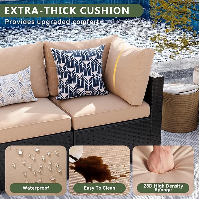 Aoxun 10 Piece Patio Furniture Set Wicker Rattan Patio Sectional Sofa Set Outdoor Seating Furniture with Thickened Cushion, Beige