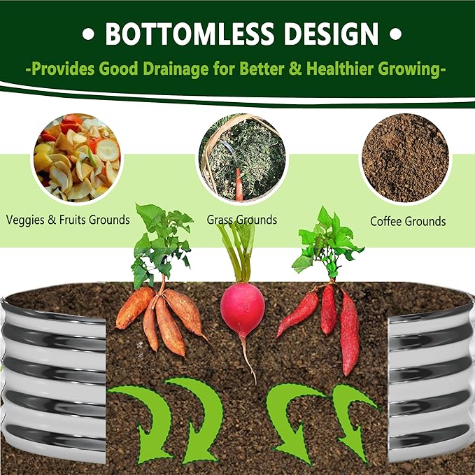 2PCS 4x4x1FT Galvanized Raised Garden Bed Kit,Vegetable Boxes-Round Metal Flower Box,Large Planter Raised Beds Outdoor Garden for Planting,Fruit,Herb-Silver