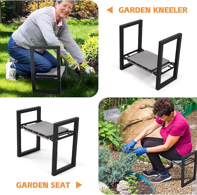 Garden Kneeler and Seat Heavy Duty 500lbs, Anti-Tip Gardening Stools with 10.5” Widen Kneeling Pad for Seniors Gardeners, 2 in 1 Garden Bench for Kneeling and Sitting