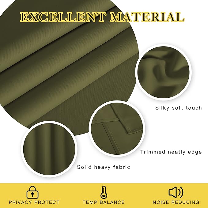 NICETOWN Blackout Doorway Curtain Drape 78 inch Long - Grommet Noise Reducing Thermal Insulated Solid Modern Window Treatments for Bedroom Closet (1 Panel, 52 x 78 Inch, Olive Green)