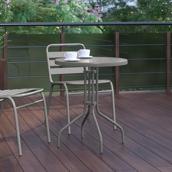 Flash Furniture Bellamy 23.75'' Round Tempered Glass Metal Table, Silver