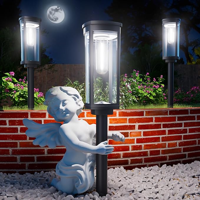 Solar Pathway Lights Outdoor Solar Lights Outdoor, IP65 Waterproof Auto On/Off Solar Garden Lights Solar Powered Landscape Lighting for Yard Walkway Driveway Pathway (Cool White, 2pack)