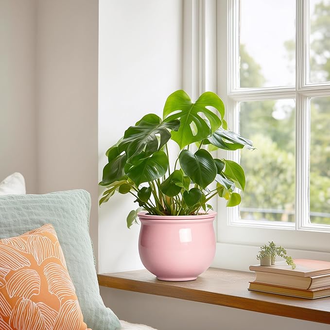 African Violet Pots, 6 Inch Ceramic Easy Self Watering Pots with Absorbent Inner Pot, Round Ceramic Planter for Indoor Plants, Small Flower Pot, Home Decor, Gifts for Plant Lovers, Pink
