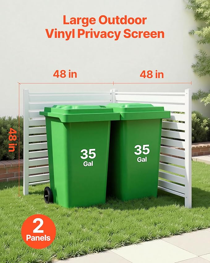 VEVOR 48" W x 48" H Vinyl Fence Panels, Air Conditioner Fence, Outdoor Privacy Screens for Trash Can, Pool Equipment Enclosure, Privacy Screen Kit Louvered Panels (2 Panels)