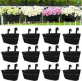 LaLaGreen Rail Planter Outdoor Plants(11.8 Inch, 12 Pack) Black Metal Iron Hanging Flower Pots Deck Railings Fence Buckets Modern Countryside Boho Style Wall Mount Window Box Plant Holder Porch Decor