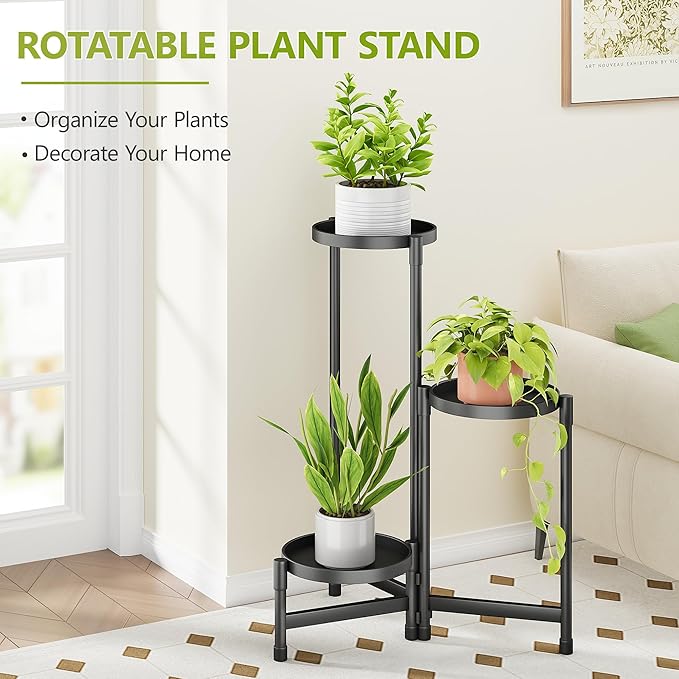 3 Tier Plant Stand Indoor, Tiered Plant Stand Outdoor for Multiple Plants, Corner Plant Shelf for Patio Balcony Porch Garden Living Room House, Black